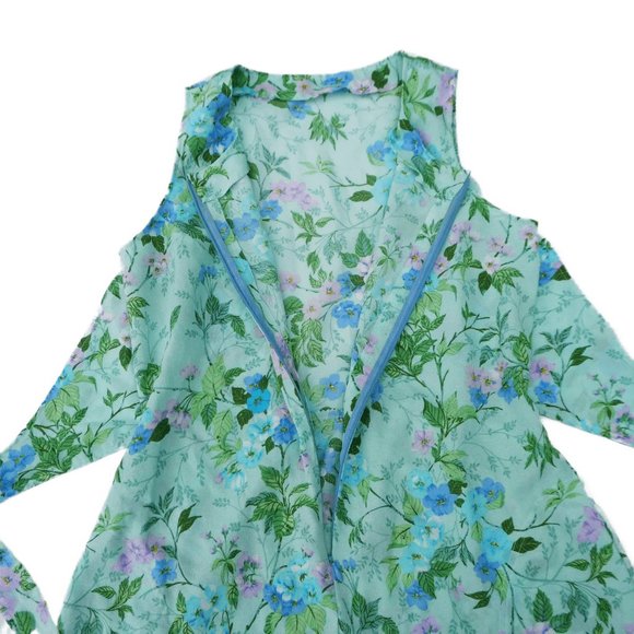 Vintage Farmhouse Dress Handmade Pastel Floral Green Blue Pink Tie Back Pockets - Picture 4 of 7